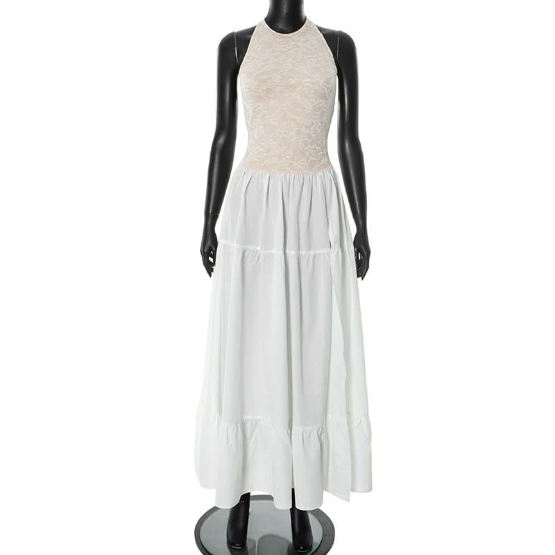 Chic White Lace Halter Maxi Dress - Your Winter Getaway & Bridal Essential