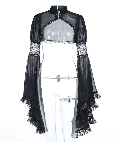 Enchanting Black Sheer Bolero | Dramatic Bell Sleeves & Lace Trim - Perfect for Fall & Halloween
