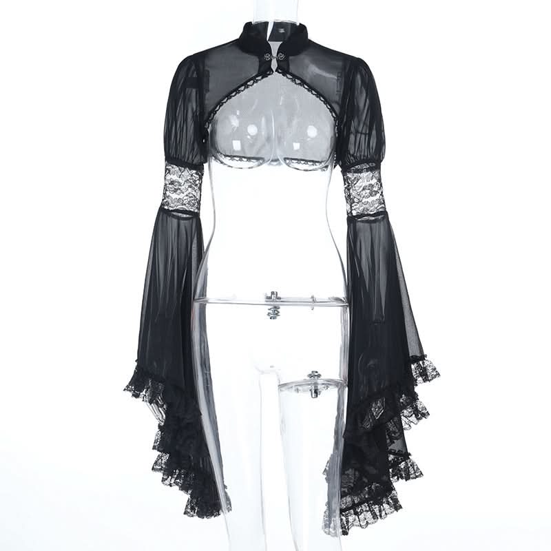 Enchanting Black Sheer Bolero | Dramatic Bell Sleeves & Lace Trim - Perfect for Fall & Halloween