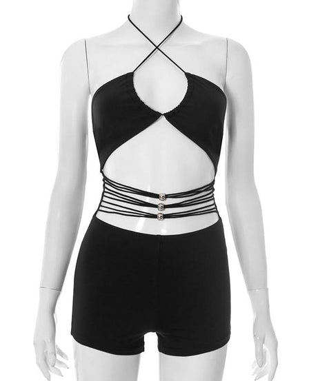 Sultry Black Halter Cutout Romper | Daring Style for Fall Nights & Tropical Escapes