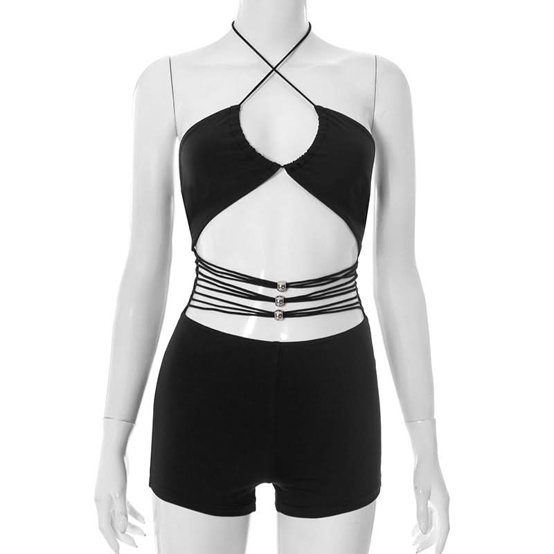 Sultry Black Halter Cutout Romper | Daring Style for Fall Nights & Tropical Escapes