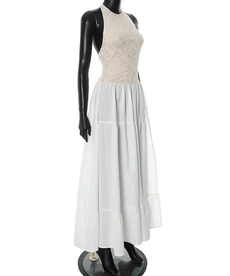 Chic White Lace Halter Maxi Dress - Your Winter Getaway & Bridal Essential