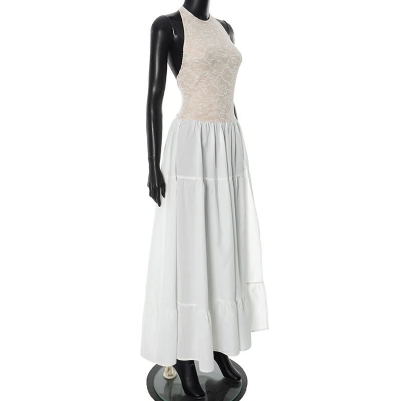 Chic White Lace Halter Maxi Dress - Your Winter Getaway & Bridal Essential
