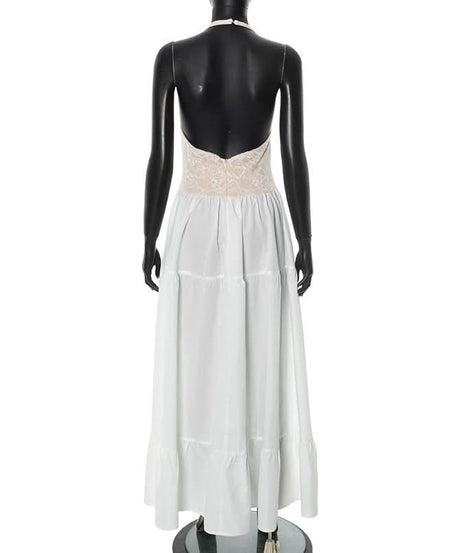 Chic White Lace Halter Maxi Dress - Your Winter Getaway & Bridal Essential
