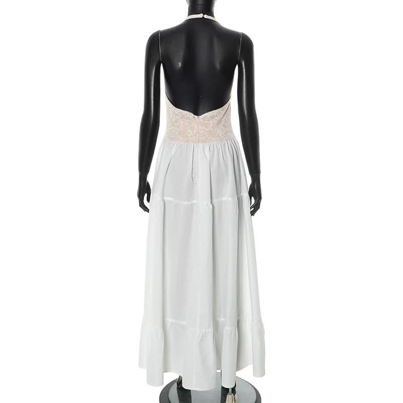Chic White Lace Halter Maxi Dress - Your Winter Getaway & Bridal Essential
