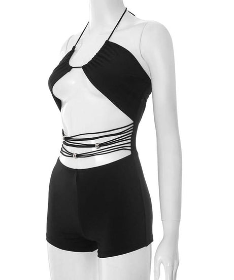 Sultry Black Halter Cutout Romper | Daring Style for Fall Nights & Tropical Escapes