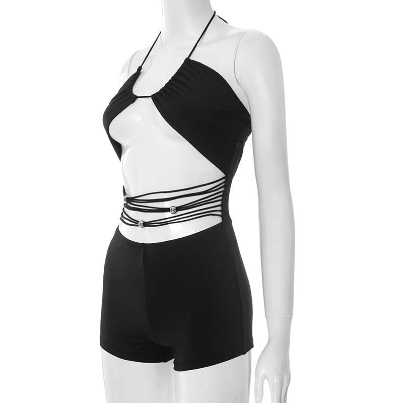 Sultry Black Halter Cutout Romper | Daring Style for Fall Nights & Tropical Escapes