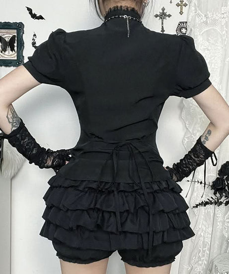 Victorian Gothic Lace Ruffle Blouse - Short Sleeve Top for Spooky Season & Fall