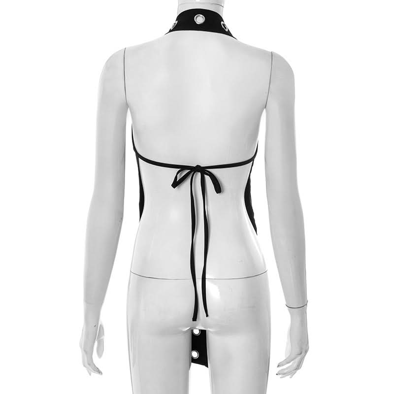 Sultry Halter Grommet Cutout Midi Dress - Edgy Fall Nights & Halloween Ready