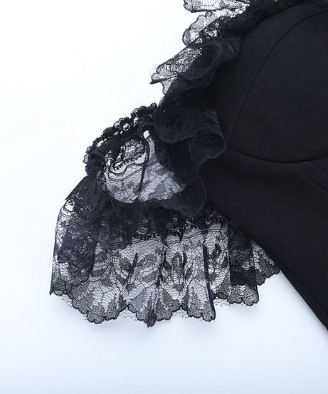 Gothic Witchy Off-Shoulder Corset Mini Dress | Lace Ruffle Halloween & Fall Fashion