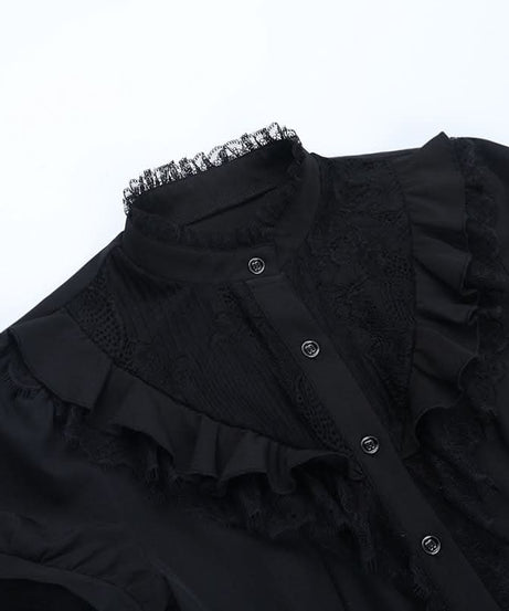 Victorian Gothic Lace Ruffle Blouse - Short Sleeve Top for Spooky Season & Fall