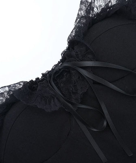 Gothic Witchy Off-Shoulder Corset Mini Dress | Lace Ruffle Halloween & Fall Fashion