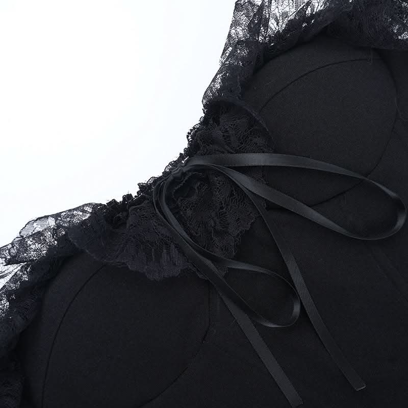 Gothic Witchy Off-Shoulder Corset Mini Dress | Lace Ruffle Halloween & Fall Fashion