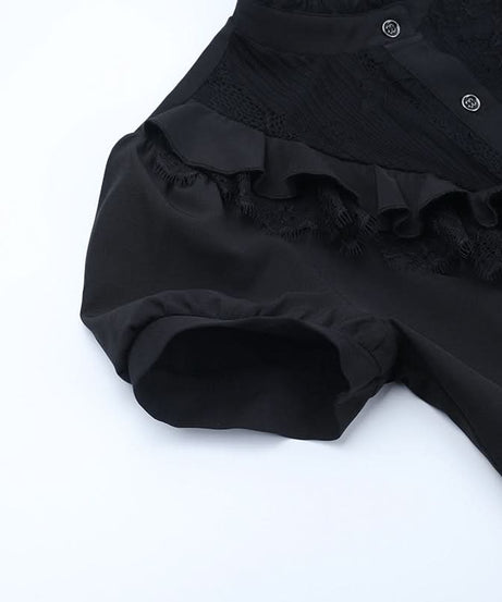 Victorian Gothic Lace Ruffle Blouse - Short Sleeve Top for Spooky Season & Fall