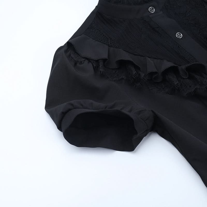 Victorian Gothic Lace Ruffle Blouse - Short Sleeve Top for Spooky Season & Fall