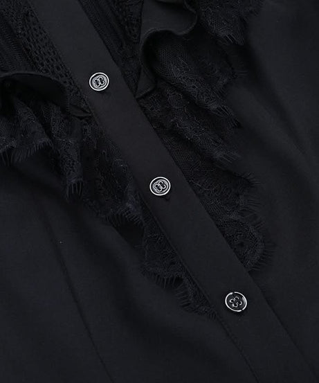 Victorian Gothic Lace Ruffle Blouse - Short Sleeve Top for Spooky Season & Fall