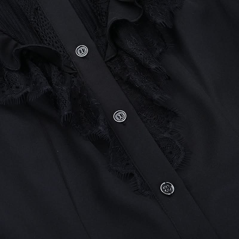 Victorian Gothic Lace Ruffle Blouse - Short Sleeve Top for Spooky Season & Fall