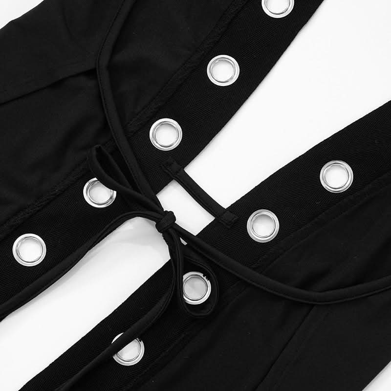 Sultry Halter Grommet Cutout Midi Dress - Edgy Fall Nights & Halloween Ready