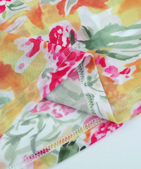 Vibrant Bloom Halter Cowl Neck Top | Chic Mesh Blouse for Autumn Escapes & Resort Wear