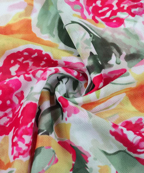 Vibrant Bloom Halter Cowl Neck Top | Chic Mesh Blouse for Autumn Escapes & Resort Wear