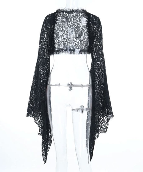 Dramatic Black Lace Bell Sleeve Shrug – Your Ultimate Fall, Halloween & Holiday Layering Essential