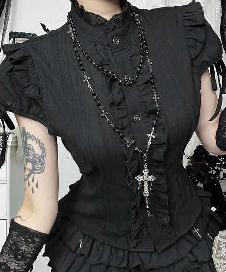 Gothic Romance Ruffled High Neck Blouse - Fall & Halloween Essential