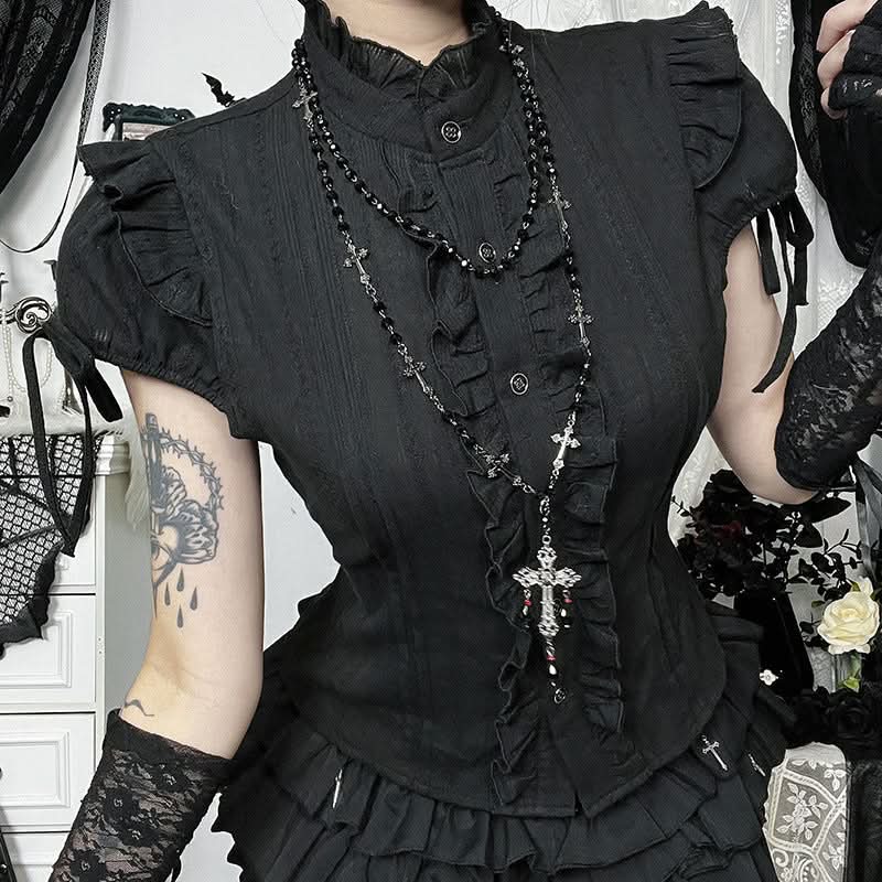 Gothic Romance Ruffled High Neck Blouse - Fall & Halloween Essential