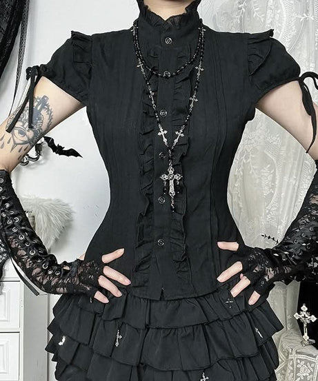 Gothic Romance Ruffled High Neck Blouse - Fall & Halloween Essential