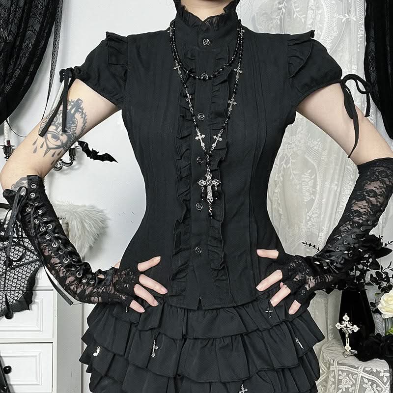 Gothic Romance Ruffled High Neck Blouse - Fall & Halloween Essential