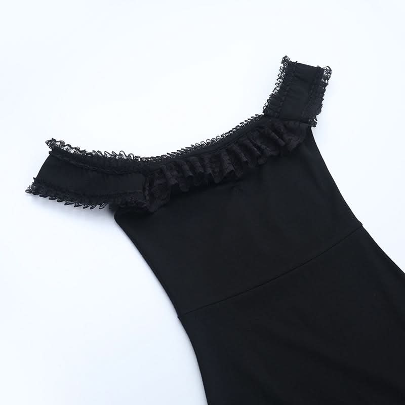 Enchanting Gothic Vampy Off-Shoulder Ruffle Slit Maxi Dress | Halloween & Fall Gala Gown