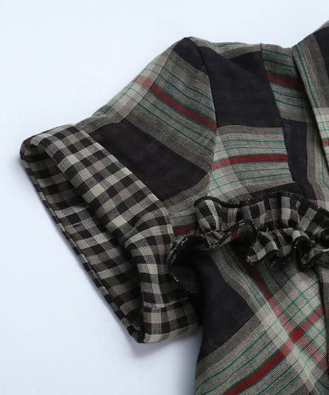 Fall Grunge Plaid Ruffle Zip-Up Top - Spooky Season & Beyond!
