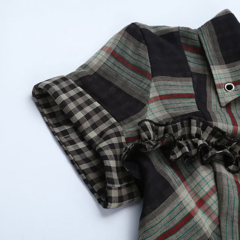 Fall Grunge Plaid Ruffle Zip-Up Top - Spooky Season & Beyond!