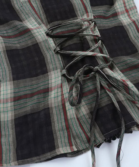 Fall Grunge Plaid Ruffle Zip-Up Top - Spooky Season & Beyond!