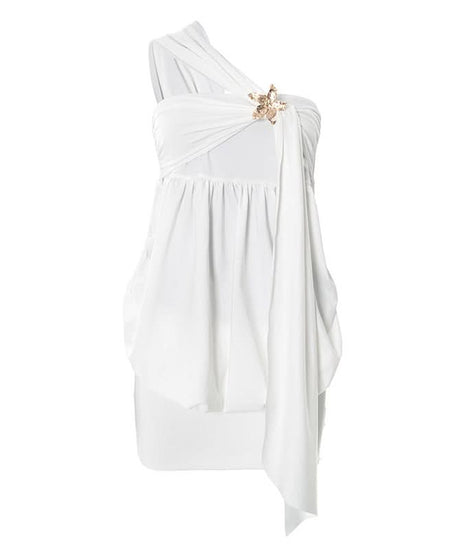 Effortless Goddess: White One-Shoulder Starfish Mini Dress - Your Chic Resort & Holiday Getaway Essential