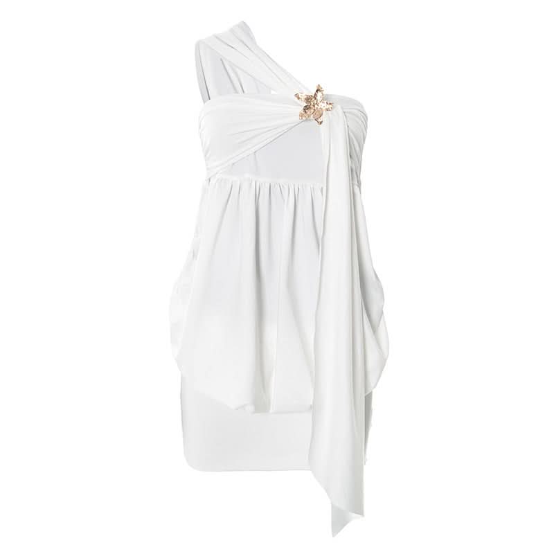 Effortless Goddess: White One-Shoulder Starfish Mini Dress - Your Chic Resort & Holiday Getaway Essential