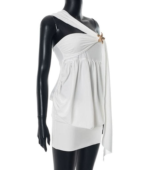 Effortless Goddess: White One-Shoulder Starfish Mini Dress - Your Chic Resort & Holiday Getaway Essential