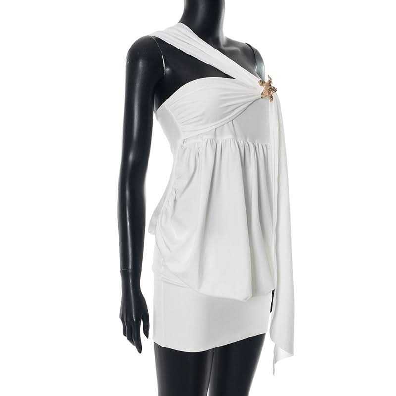 Effortless Goddess: White One-Shoulder Starfish Mini Dress - Your Chic Resort & Holiday Getaway Essential
