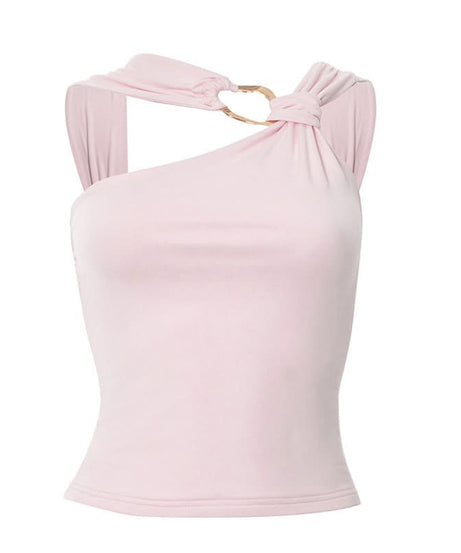 Chic Blush Pink One-Shoulder Top with Gold O-Ring - Elevate Your Fall & Holiday Style