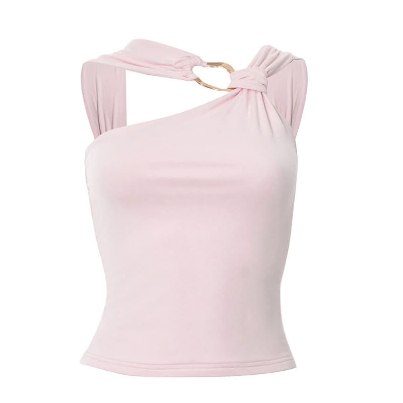 Chic Blush Pink One-Shoulder Top with Gold O-Ring - Elevate Your Fall & Holiday Style
