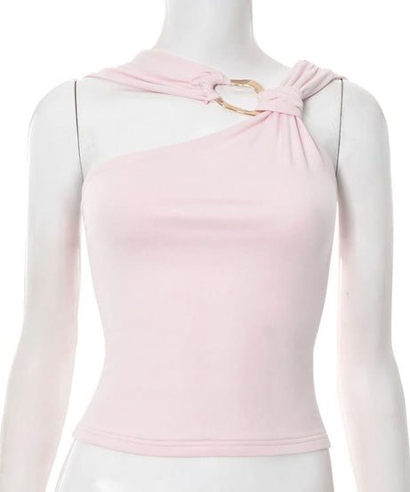 Chic Blush Pink One-Shoulder Top with Gold O-Ring - Elevate Your Fall & Holiday Style
