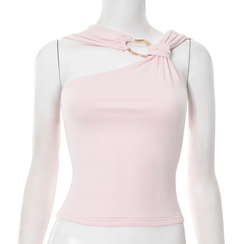 Chic Blush Pink One-Shoulder Top with Gold O-Ring - Elevate Your Fall & Holiday Style
