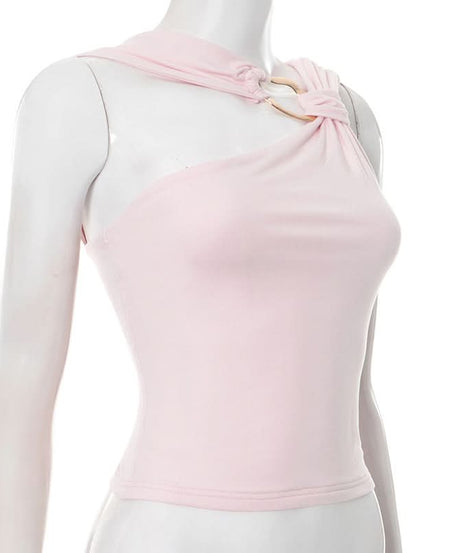Chic Blush Pink One-Shoulder Top with Gold O-Ring - Elevate Your Fall & Holiday Style