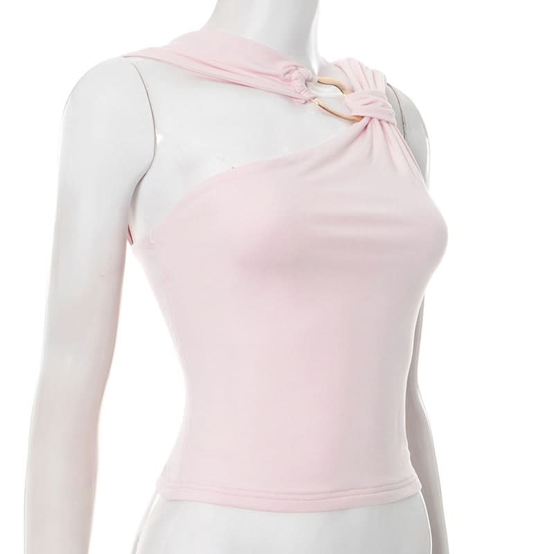 Chic Blush Pink One-Shoulder Top with Gold O-Ring - Elevate Your Fall & Holiday Style