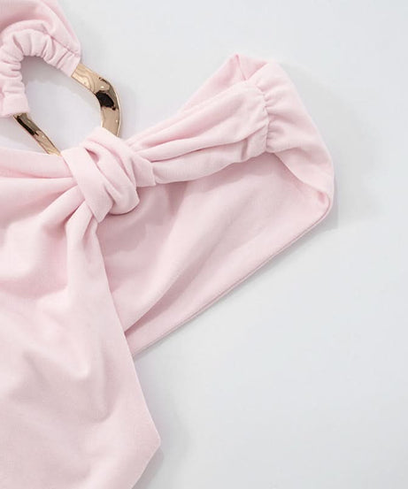 Chic Blush Pink One-Shoulder Top with Gold O-Ring - Elevate Your Fall & Holiday Style