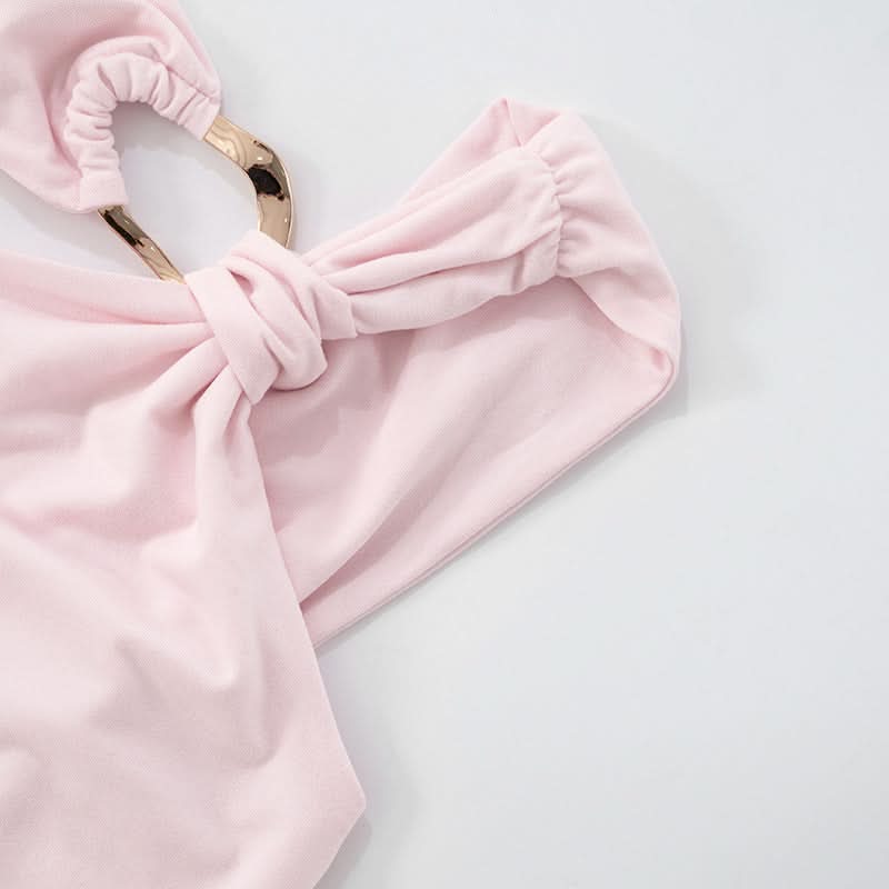 Chic Blush Pink One-Shoulder Top with Gold O-Ring - Elevate Your Fall & Holiday Style