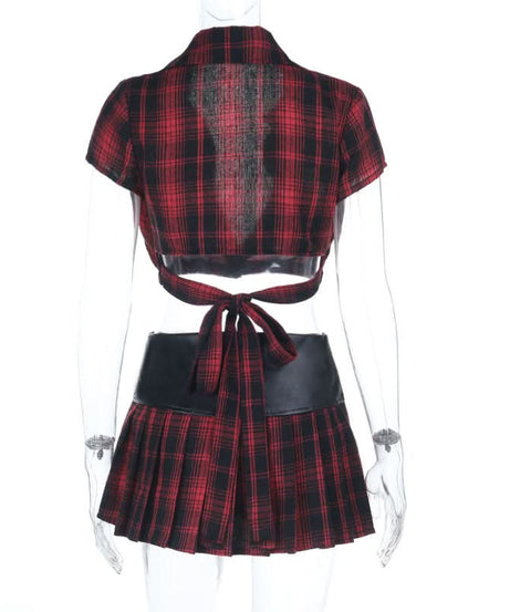Alt-Girl Rebel Plaid Cropped Button-Up Shirt - Spooky Season Goth Grunge Top
