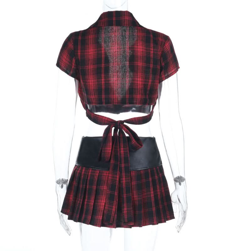 Alt-Girl Rebel Plaid Cropped Button-Up Shirt - Spooky Season Goth Grunge Top