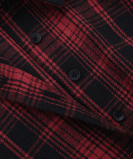 Alt-Girl Rebel Plaid Cropped Button-Up Shirt - Spooky Season Goth Grunge Top