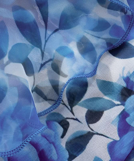 Effortless Blue Floral Ruffle Mini Dress - Chic V-Neck Bell Sleeve for Fall Getaways & Holiday Parties