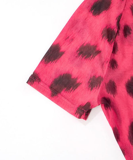 Fierce Y2K Pink Leopard Mesh Crop Top - 'Loves Recess' Hibiscus Graphic Tee